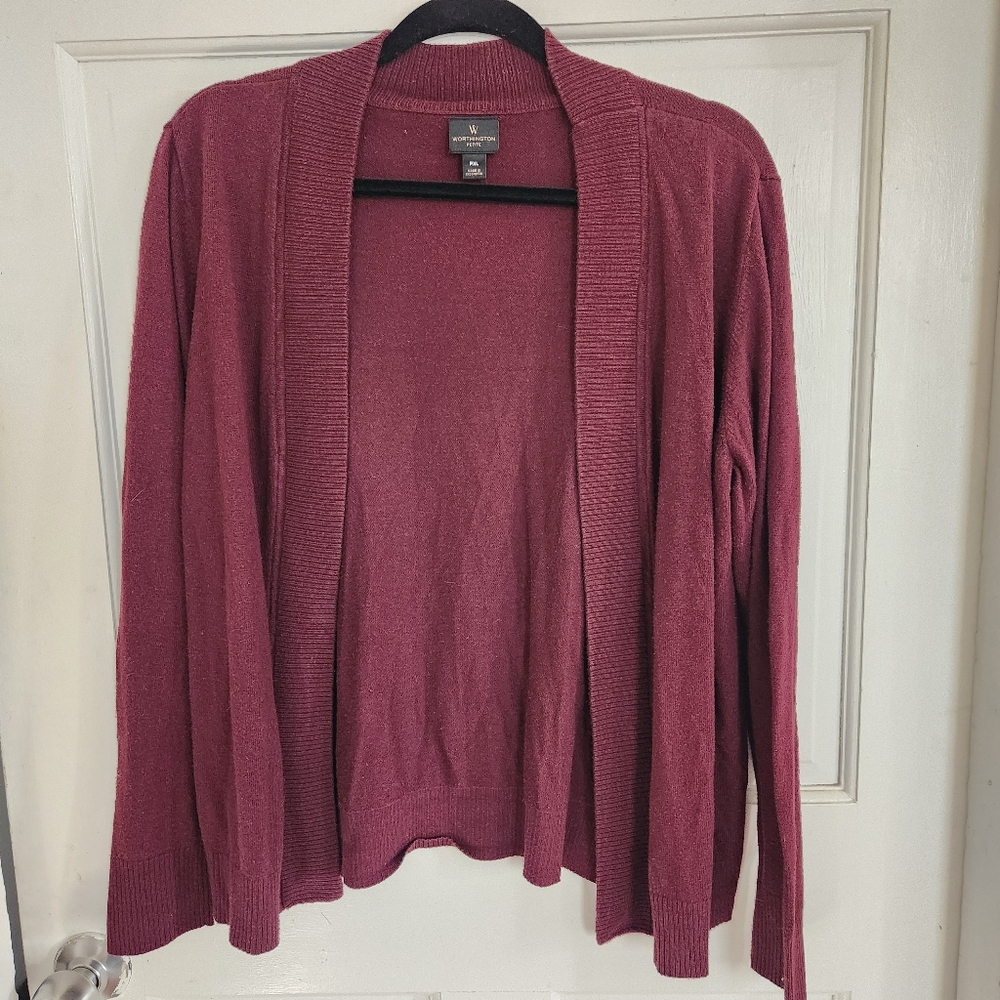 Worthington Women's Burgundy Longsleeve Cardigan Sweater Cotton Fall Size PXL